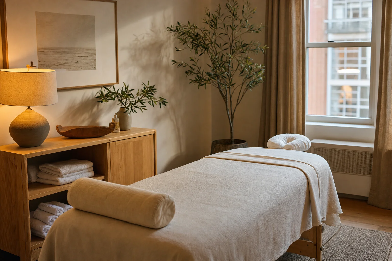 Massage treatment room prepared for a personalized session