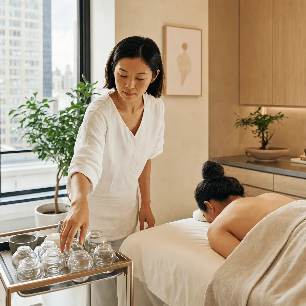 Cupping vessels prepared as an optional part of a pain management session
