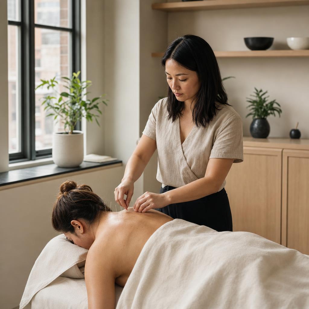 Acupuncture treatment focused on upper back and shoulder tension