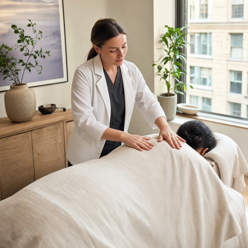 Acupuncture treatment focused on upper back and shoulder tension