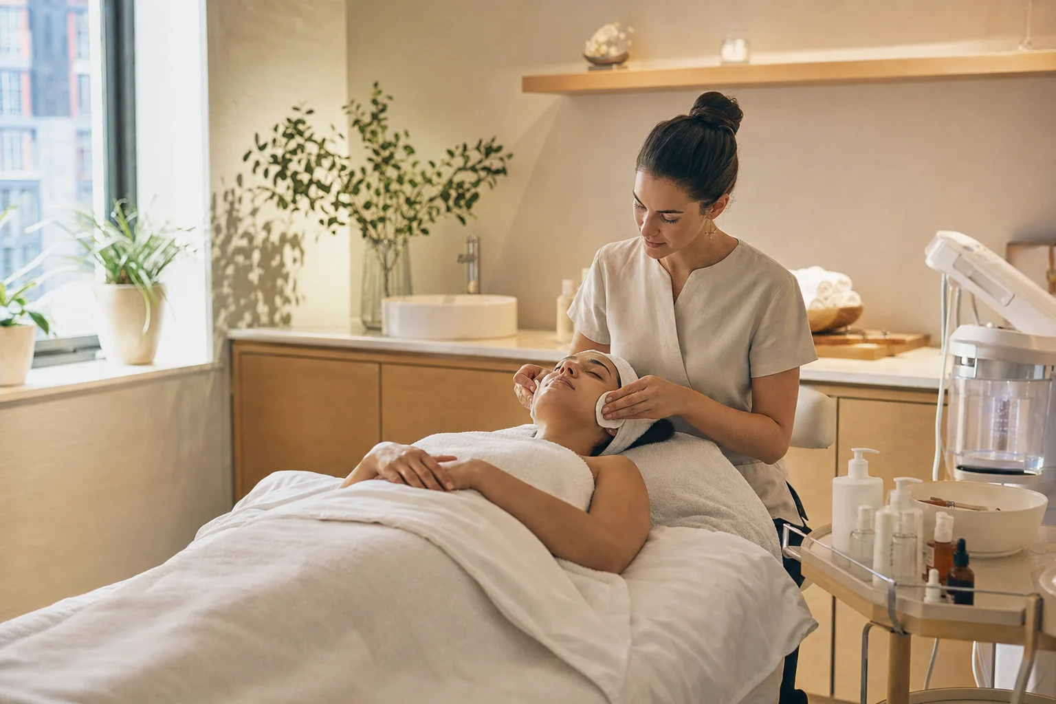 Room prepared for Hydro-Facial with Mask & Face Massage