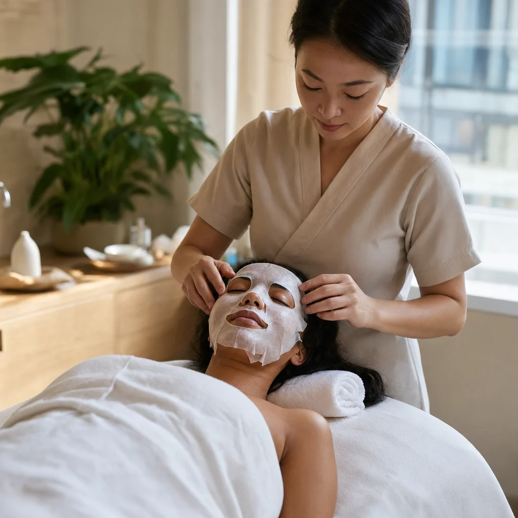 Mask step during Hydro-Facial treatment