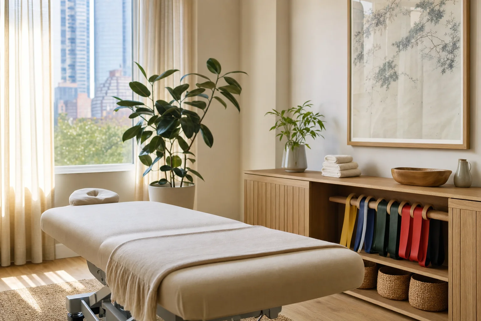 Treatment room prepared for a physical therapy initial evaluation
