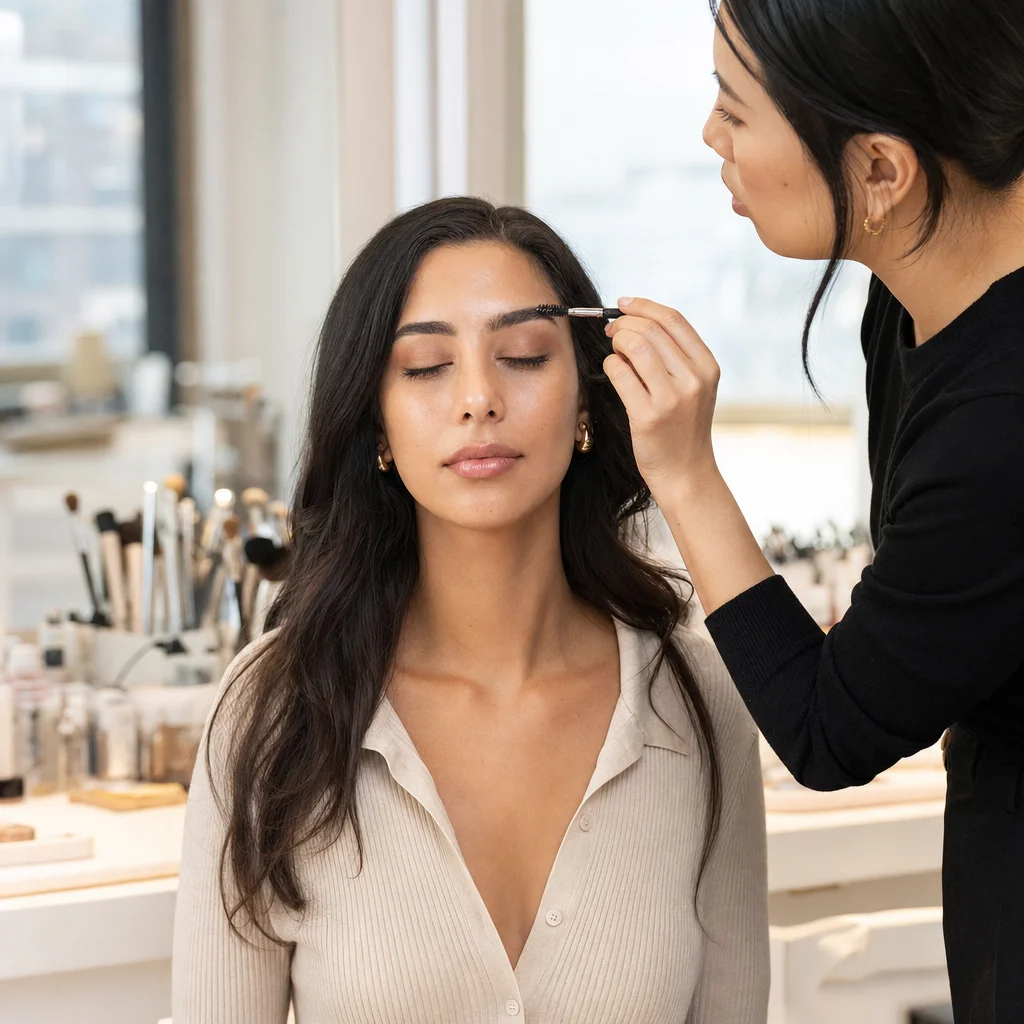 Final finishing touches brushed through the shaped brows