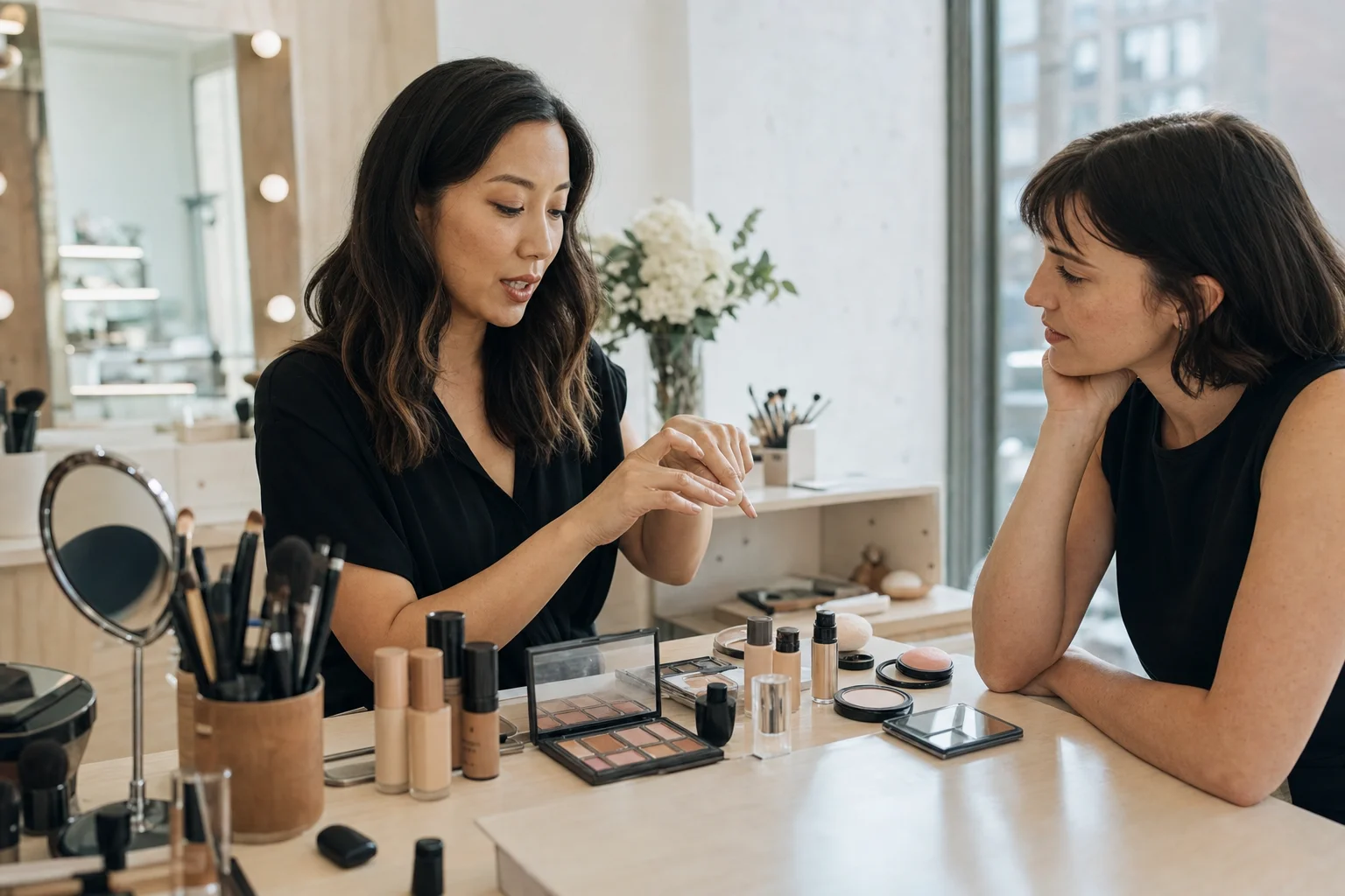 Artist demonstrating a blending technique during a private lesson