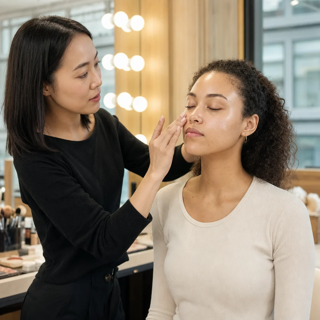 Light skin preparation at the start of an express makeup appointment
