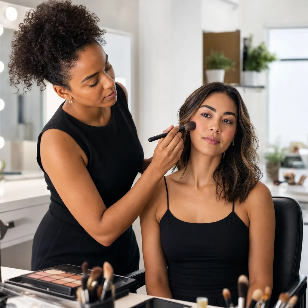 Blush applied during an express makeup application