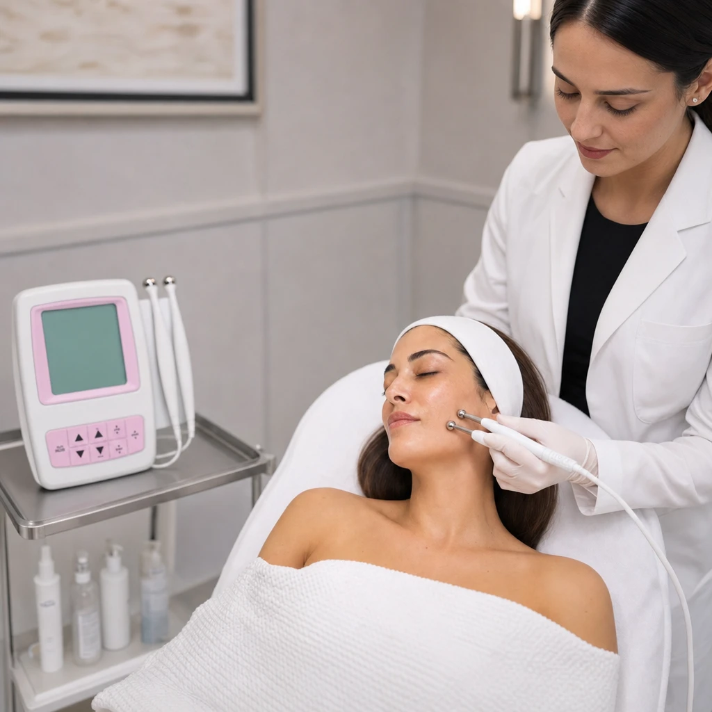 Microcurrent wands during Deluxe Anti Aging Longevity Facial