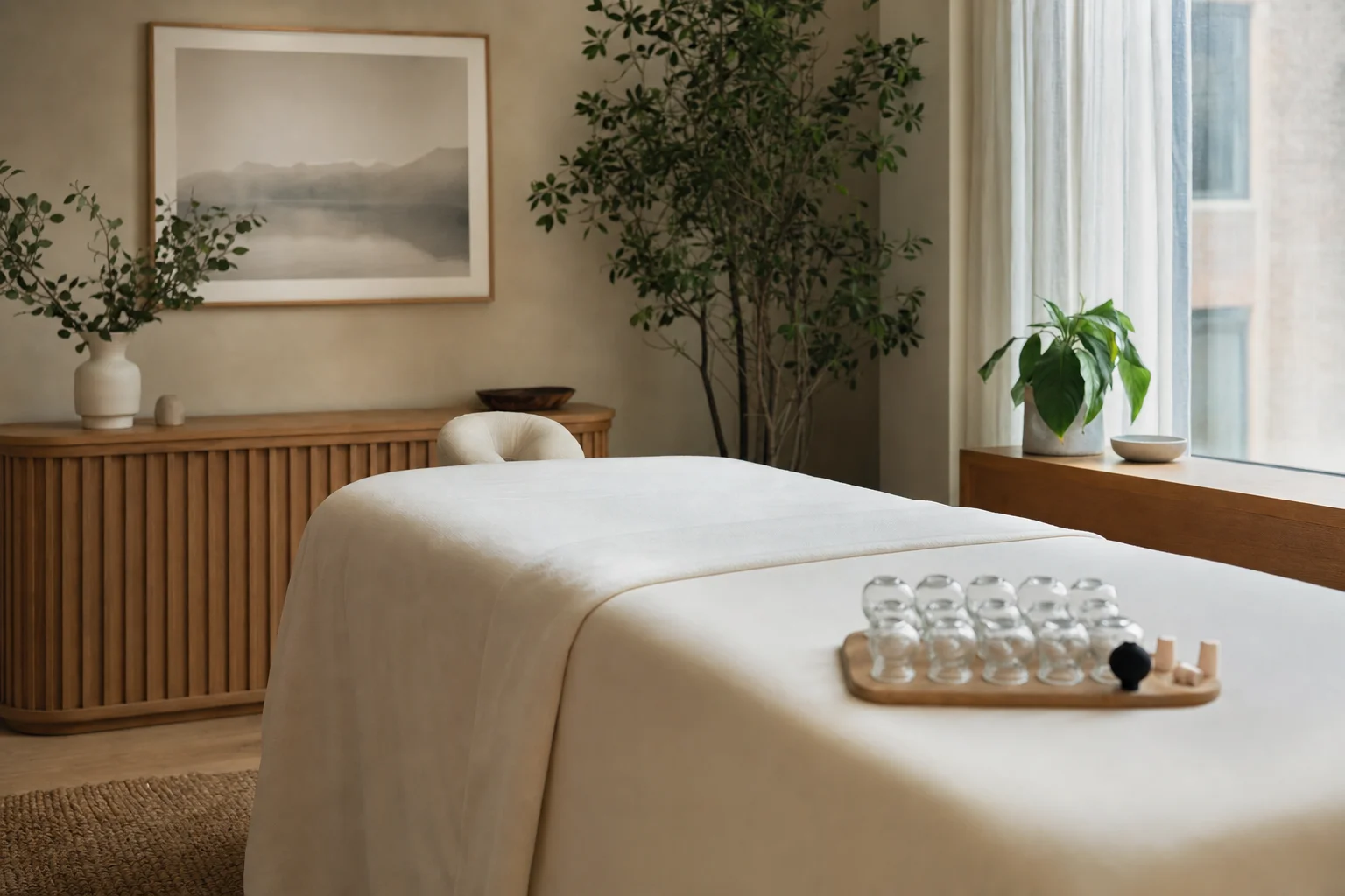 Treatment room prepared for Cupping Therapy