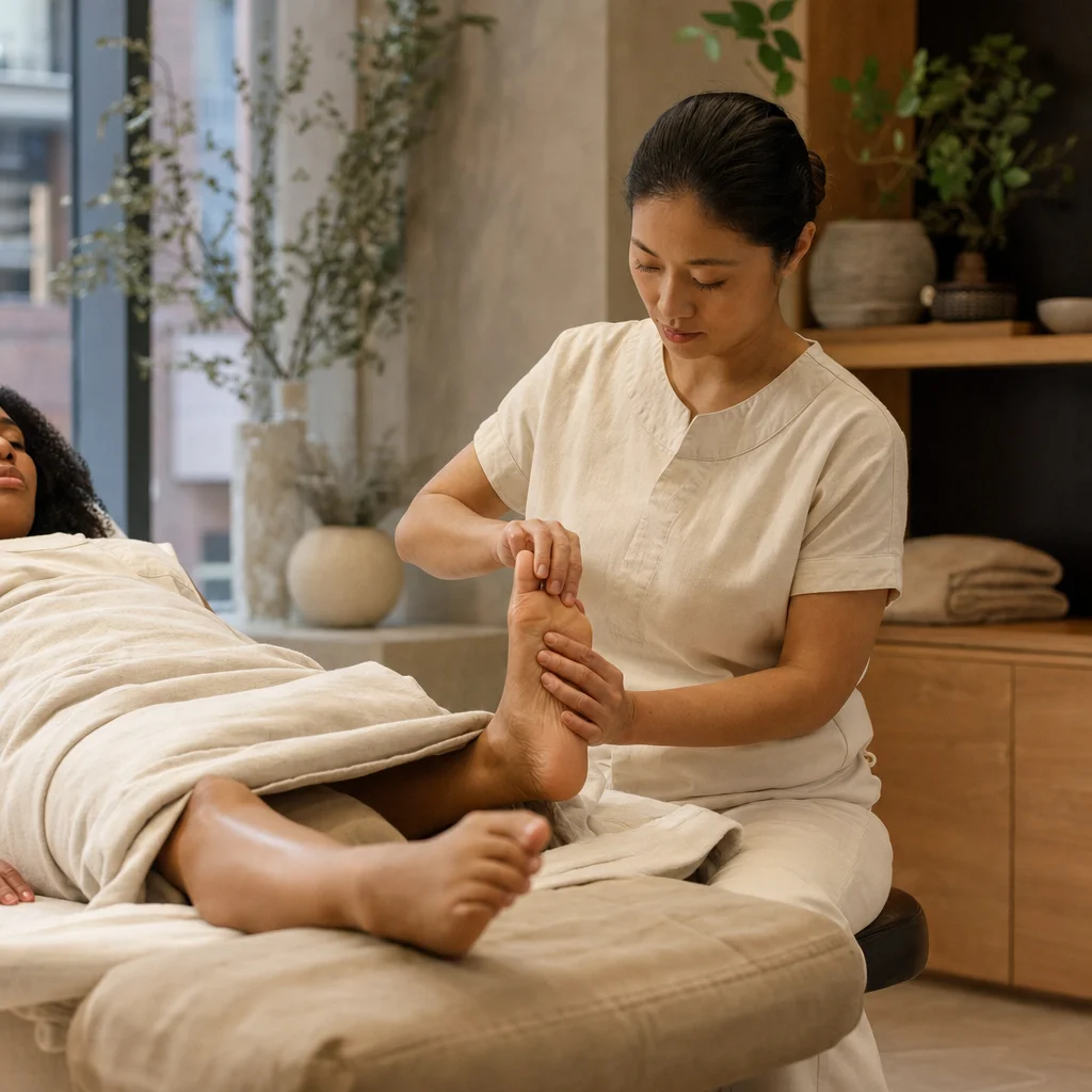 Comfort check before foot reflexology