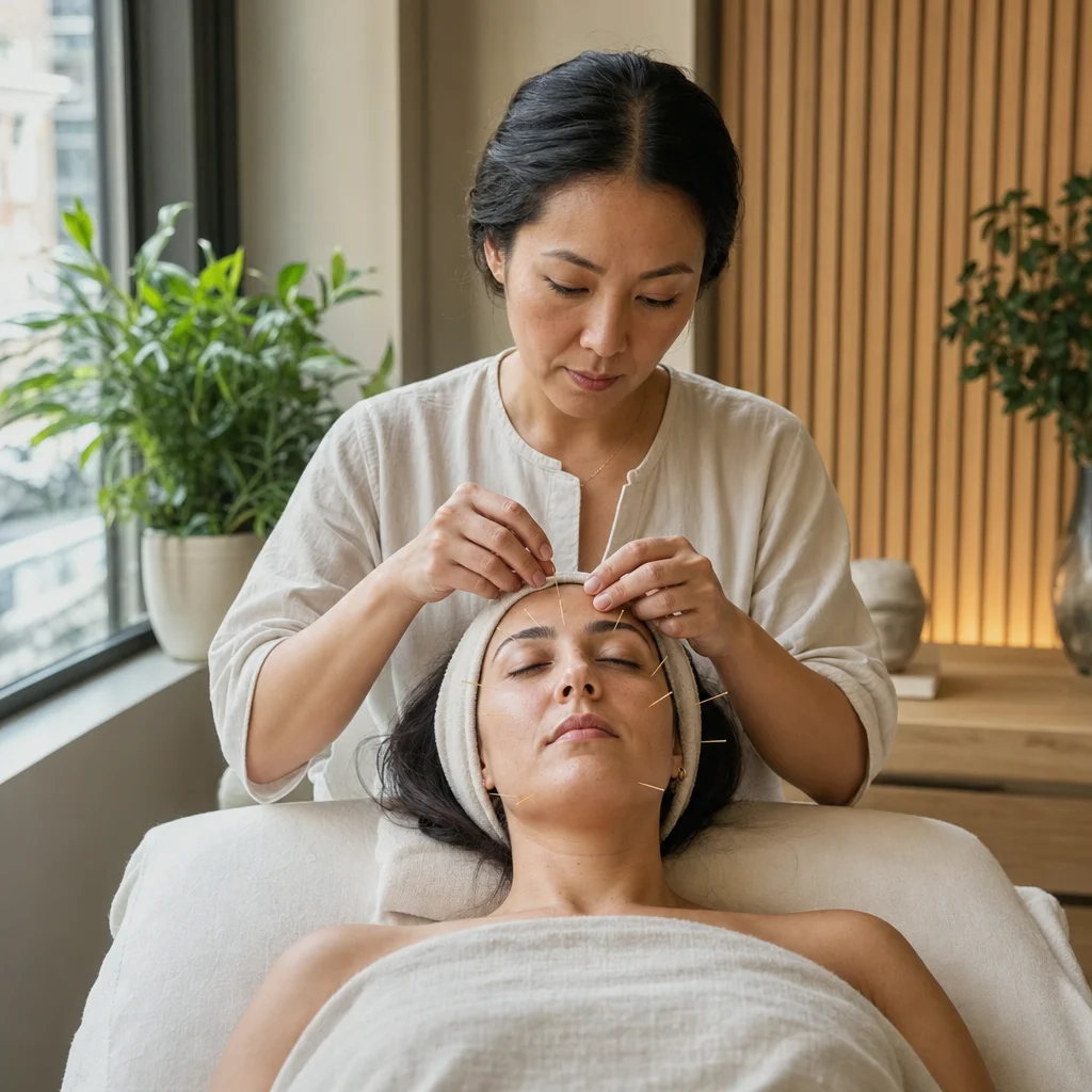 Facial acupuncture stage of a combined rejuvenation treatment