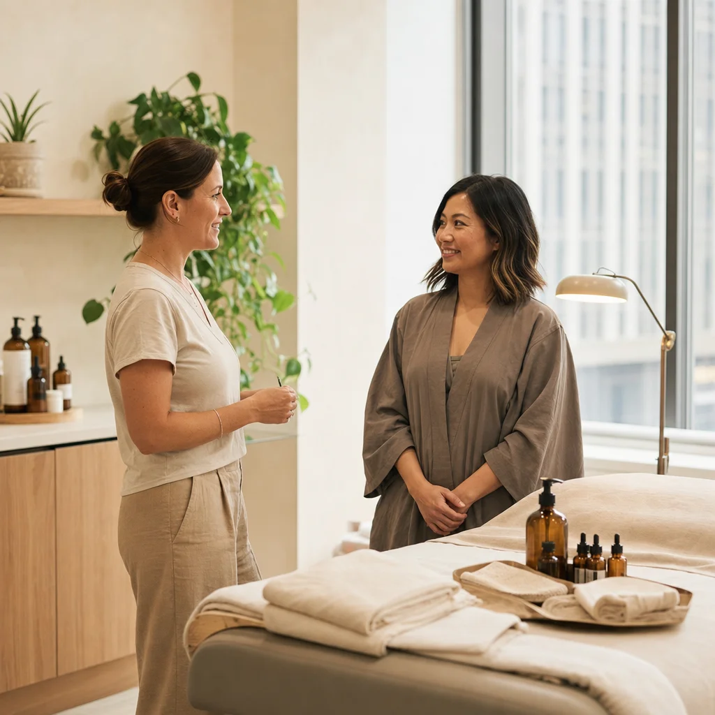Practitioner welcoming a client before a multi-step Healing A Course