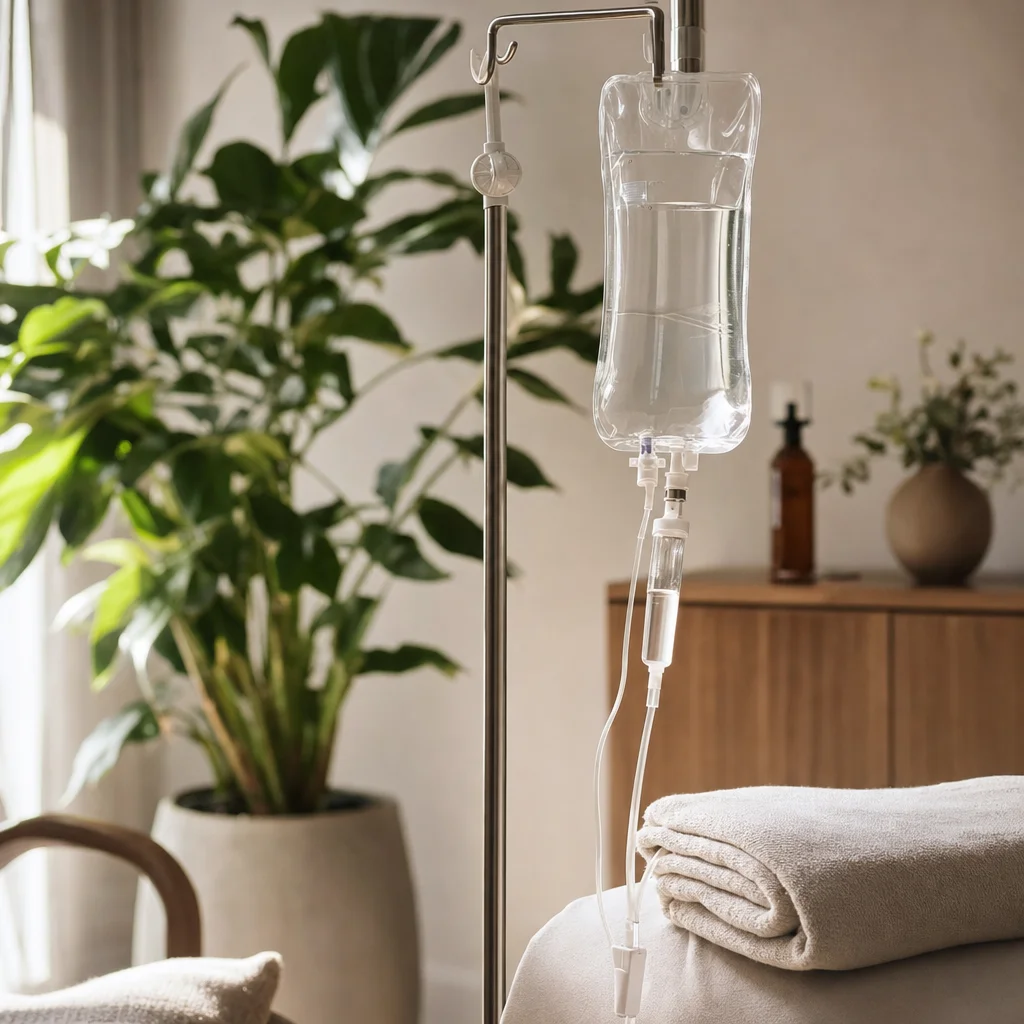 Wellness IV drip bag prepared for fatigue recovery