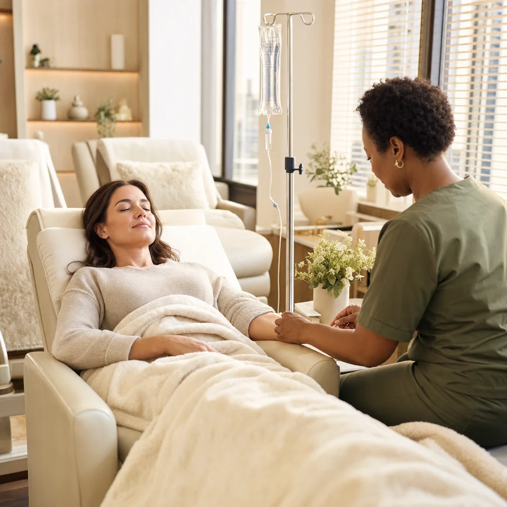 IV wellness hydration session in a calm lounge