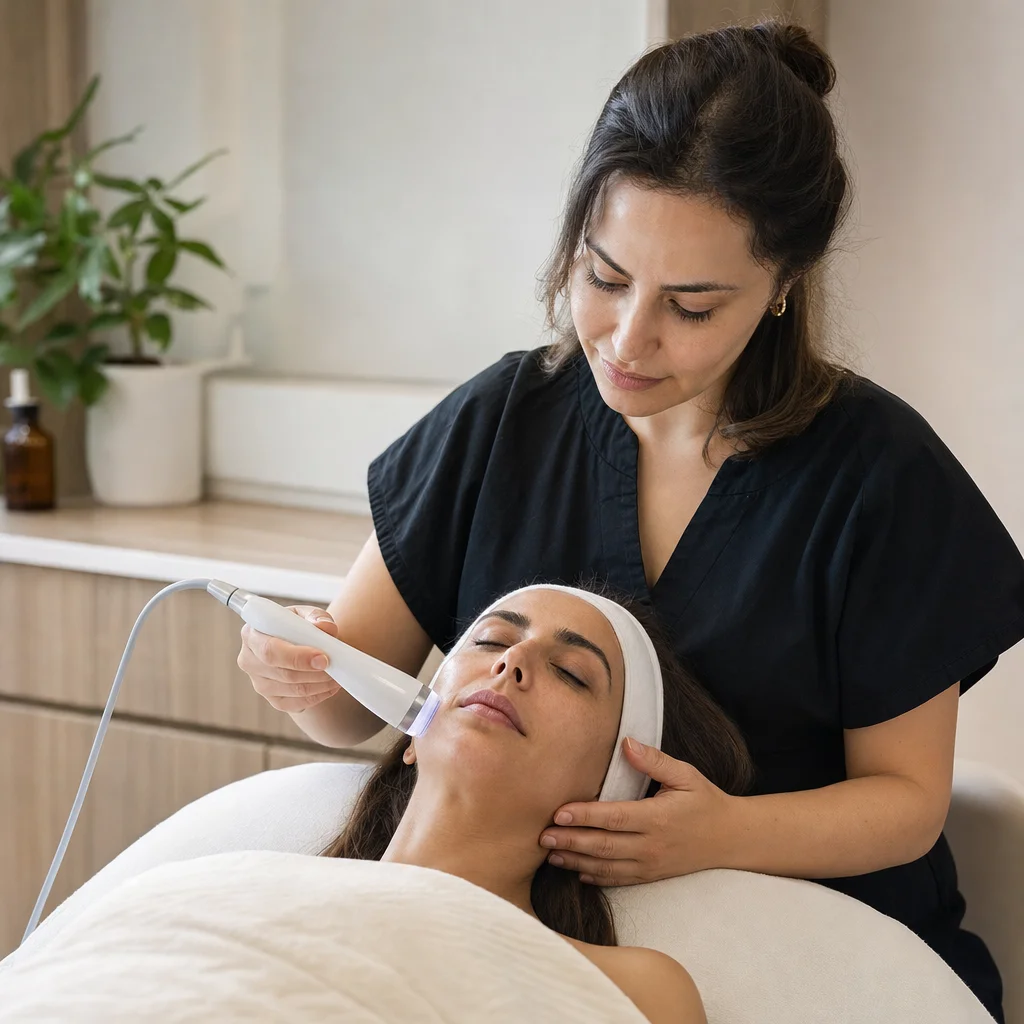 Neuro Alpha device care along the cheek and jaw