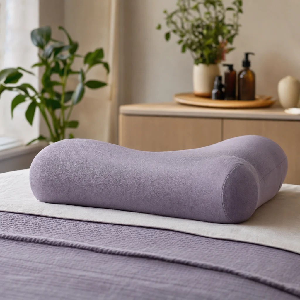 Contoured Neuro Pillow prepared on treatment linens