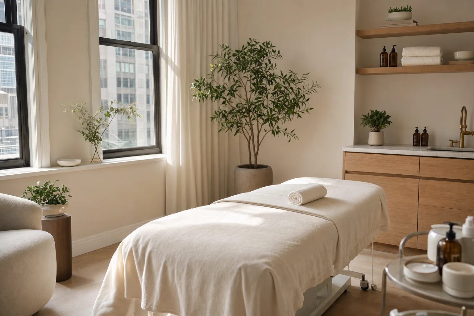 Skincare room prepared for power lifting facial care