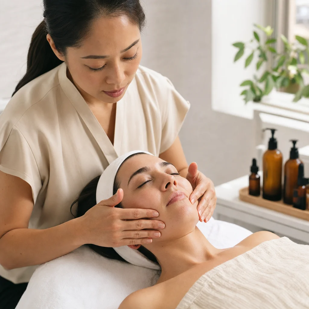 Sculpting cheek work during power lifting facial care