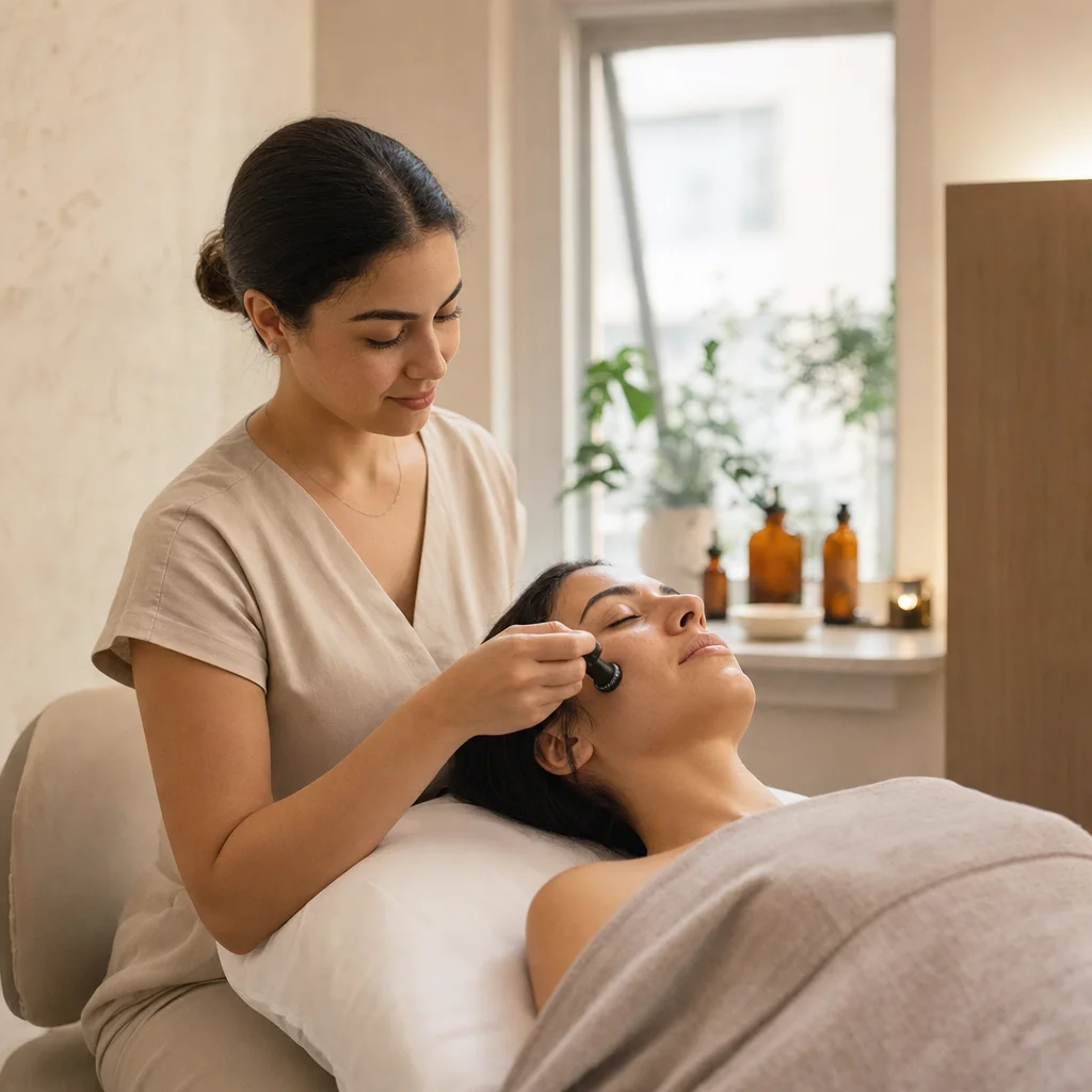 Stamp-style facial wellness care during the special course