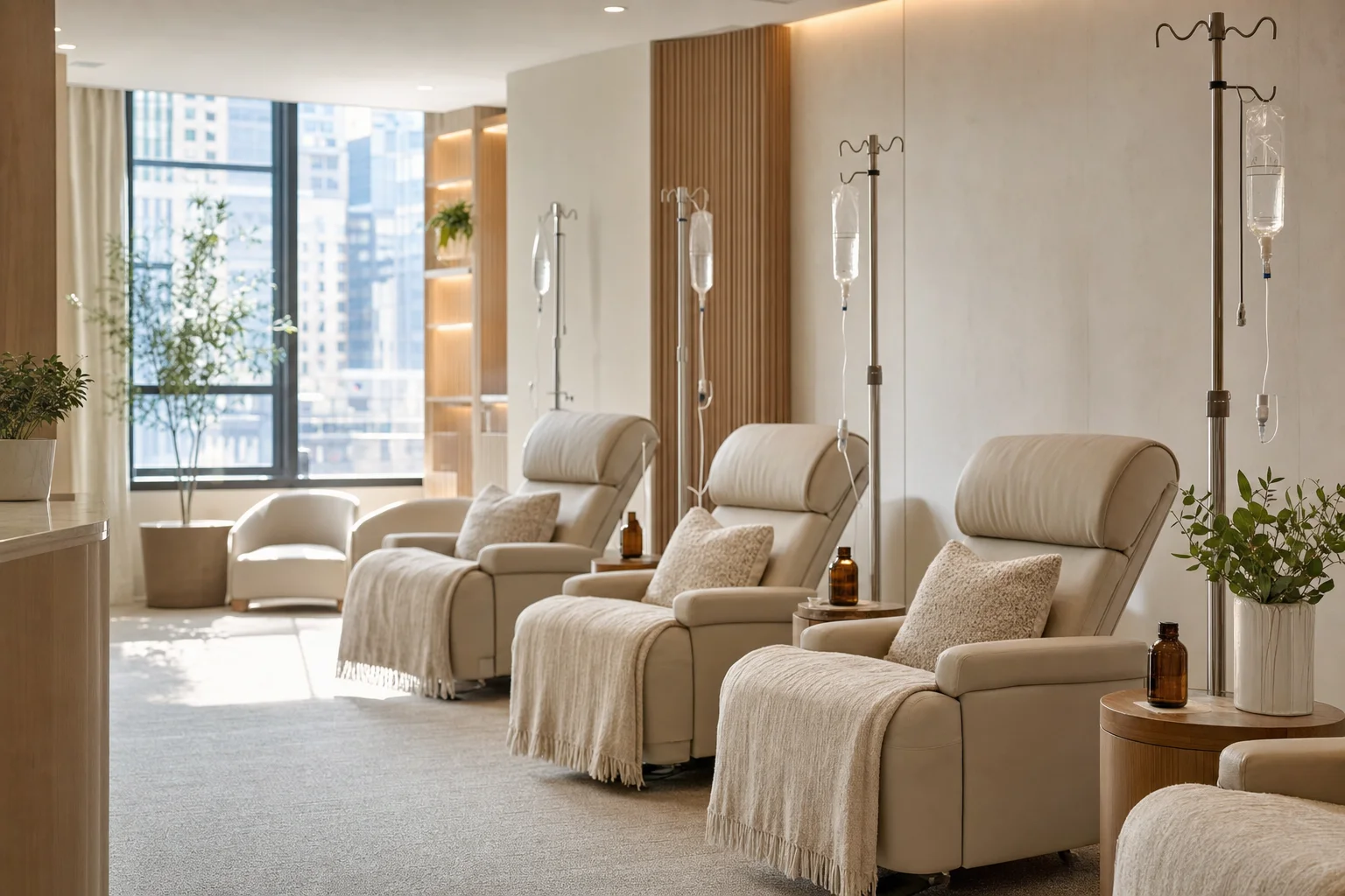Upscale IV lounge prepared for Vitamin C wellness drips