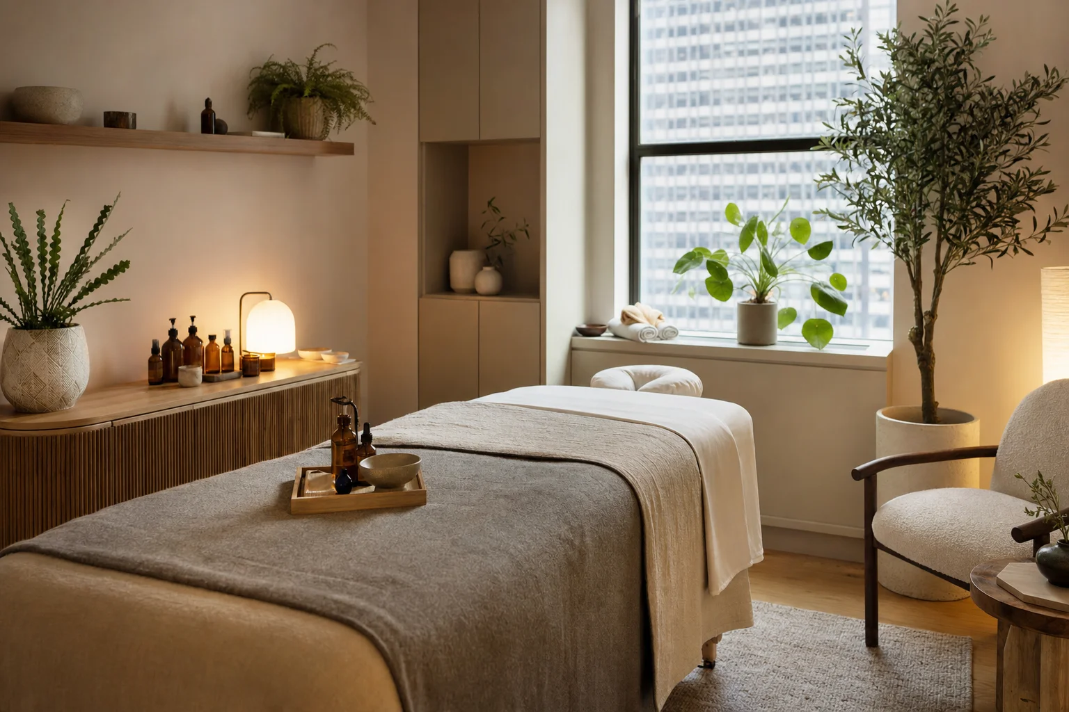 Warmth Therapy room prepared with blankets and oils