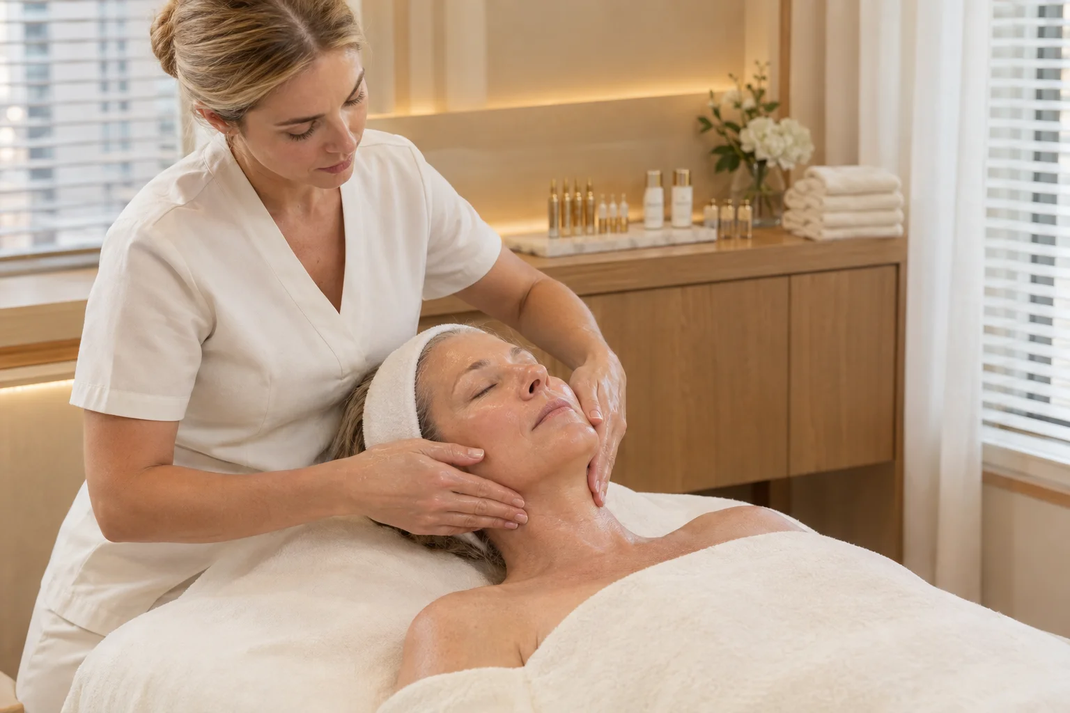 Sculpting firming massage for mature skin during Advanced Firming Facial