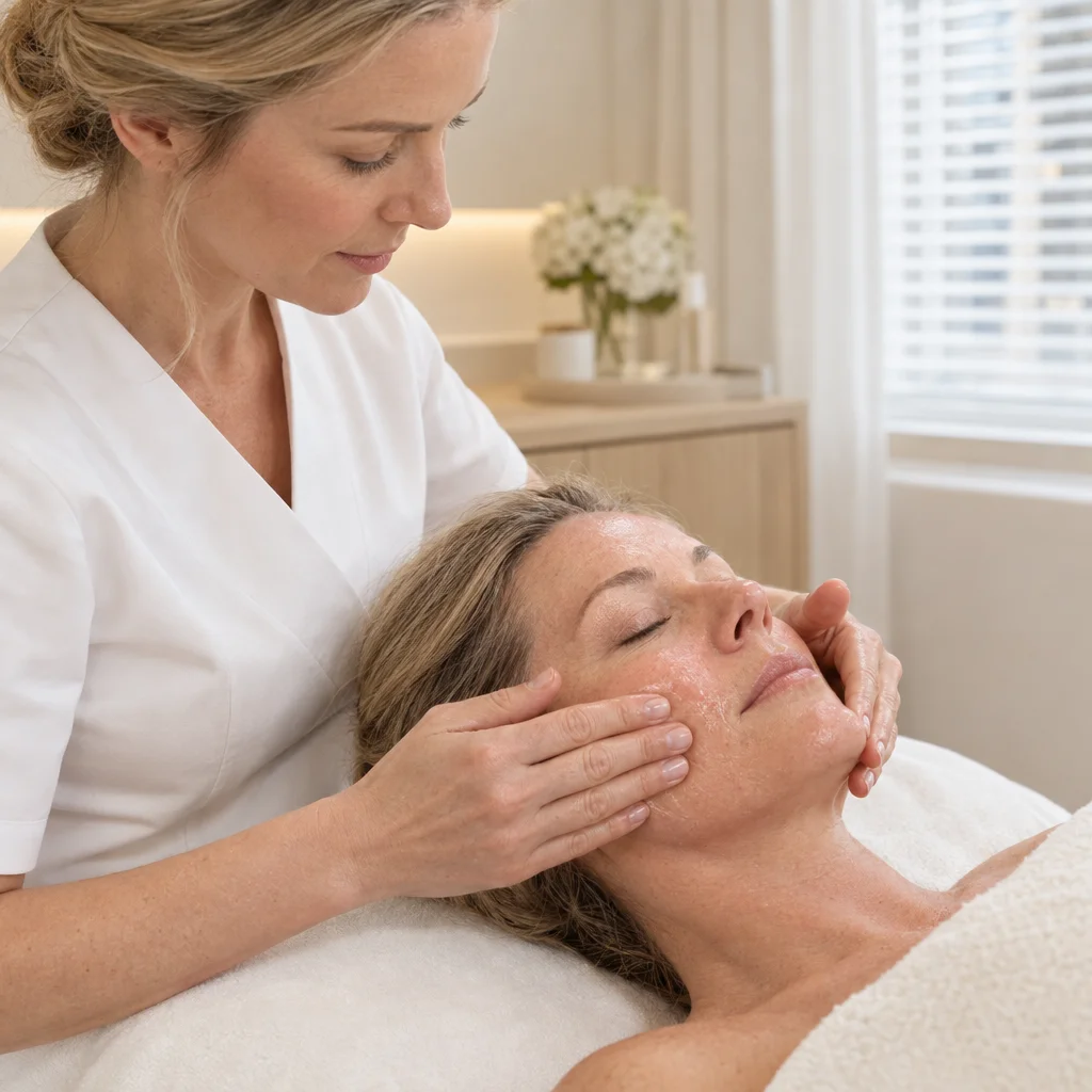 Firming serum pressed into mature skin