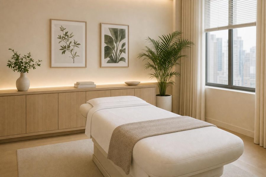 Empty Midtown consultation suite prepared for aesthetic visit