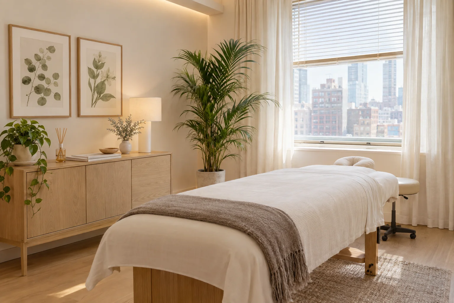 Treatment room prepared for an initial chiropractic consultation