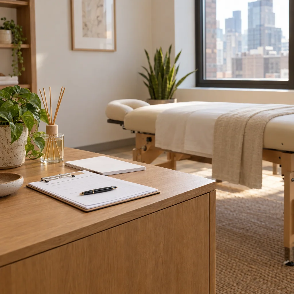 Calm Midtown chiropractic treatment room prepared for a first visit