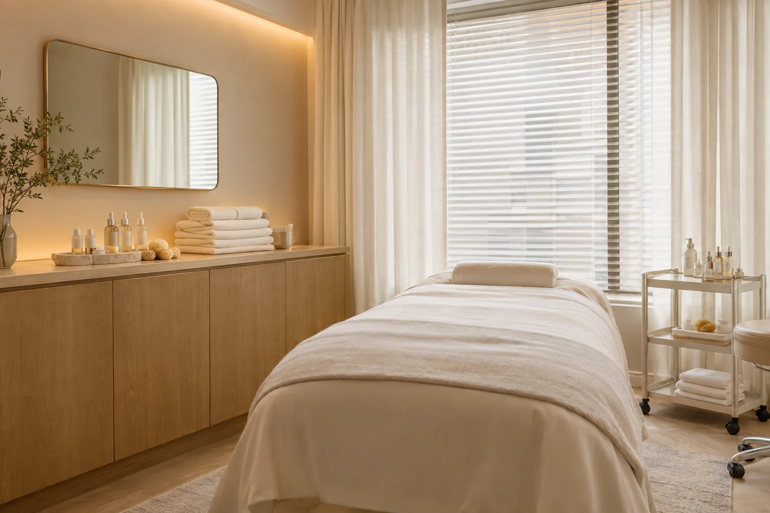Express brightening facial tools prepared on oak console