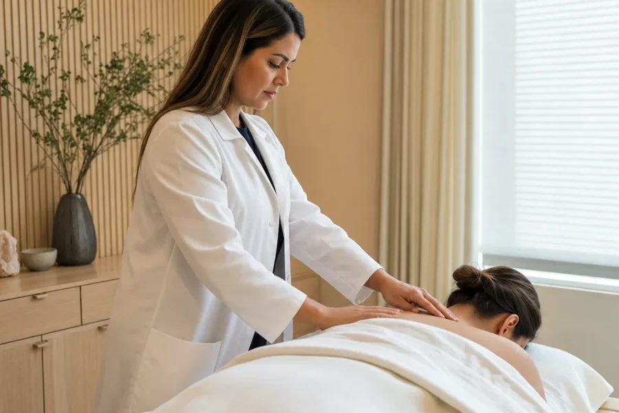 Gentle chiropractic assessment during an insurance visit