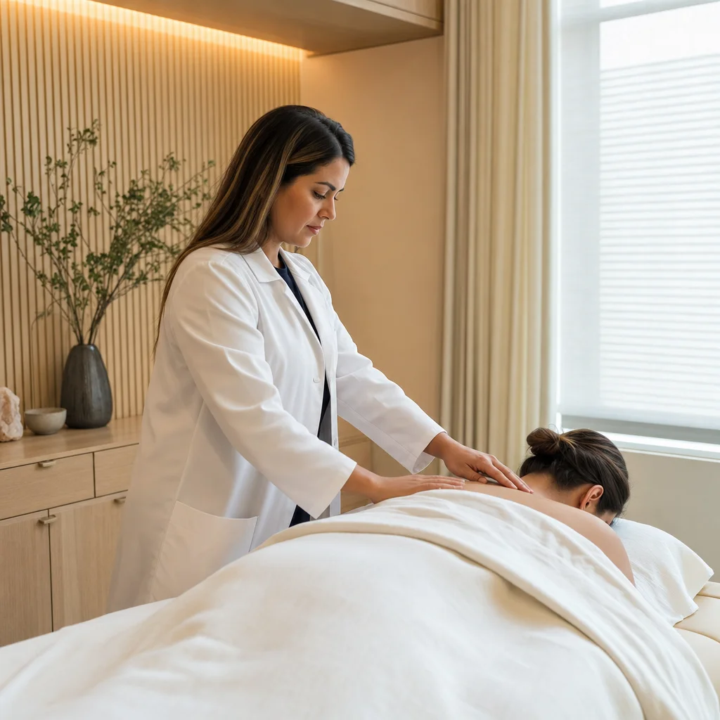 Gentle chiropractic assessment during an insurance visit