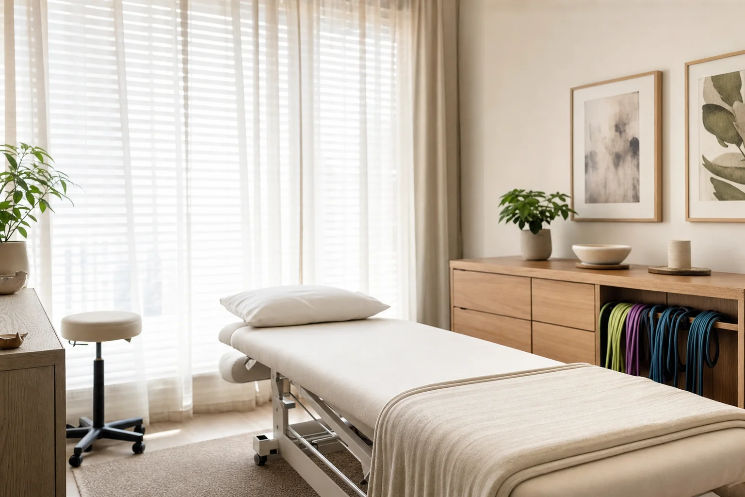 Treatment room prepared for an insurance physical therapy visit