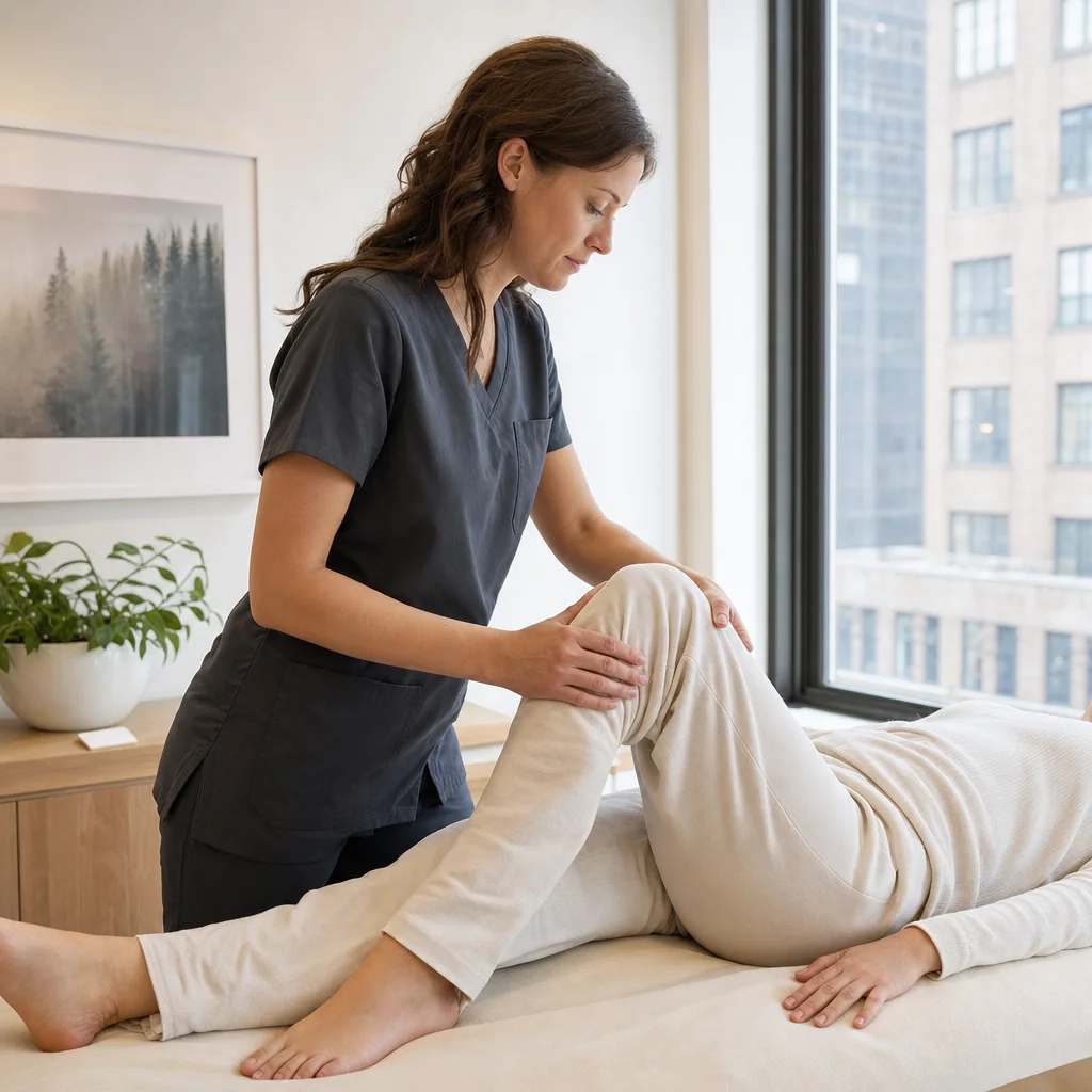 Guided mobility work during an insurance physical therapy visit