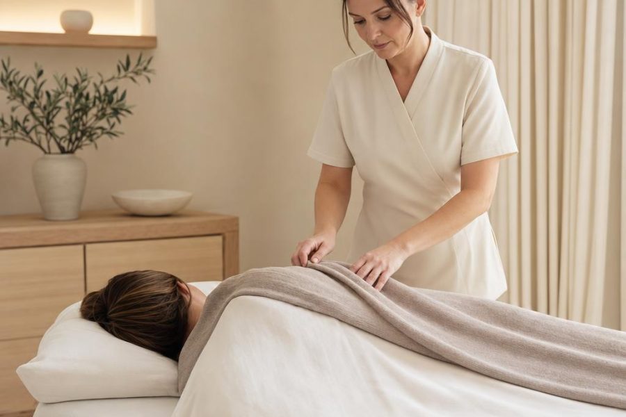 A quiet, draped session around the torso. The touch stays gentle. It is not a liver treatment.