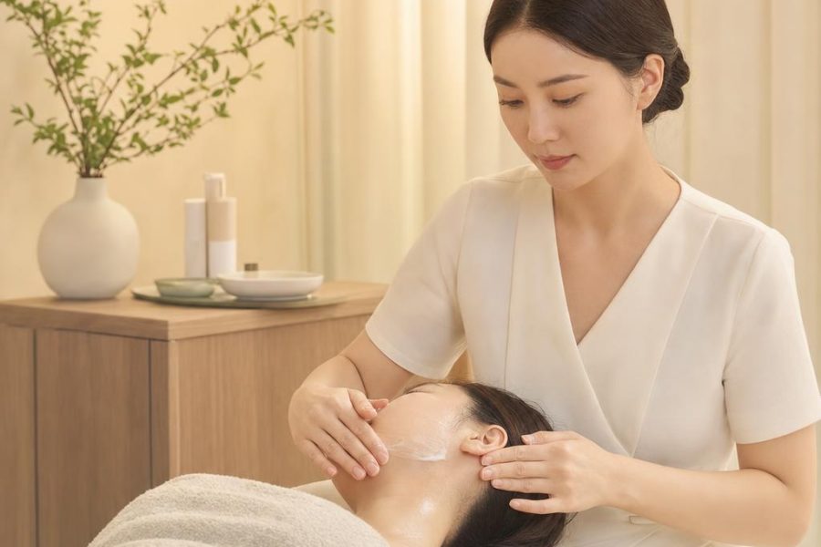 A quiet session that pairs rest with gentle care for the skin. You stay covered except for the area being treated.