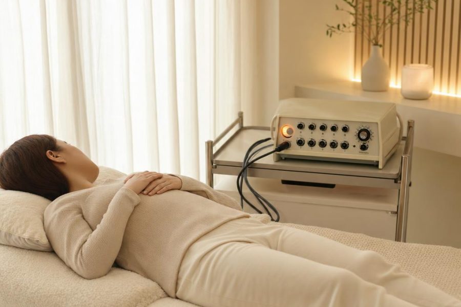 A private pelvic-comfort session. You stay fully clothed, the NeuroVagus unit can sit nearby, and nothing internal is done.